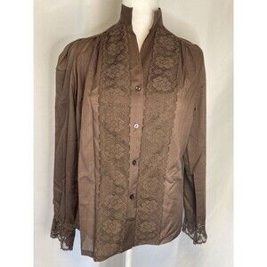 Vintage Lace Cottage Prairie Button Top Shirt S Brown Blouse Peasant Fairy USA